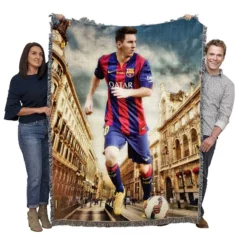 Lionel Messi flexible Barca Football Player Woven Blanket