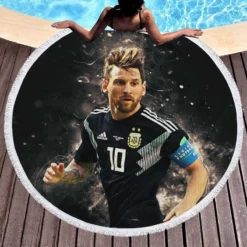 Lionel Messi  in Argentina Black Jersey Round Beach Towel 1