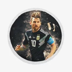 Lionel Messi  in Argentina Black Jersey Round Beach Towel