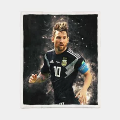 Lionel Messi  in Argentina Black Jersey Sherpa Fleece Blanket 1