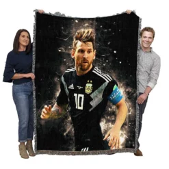 Lionel Messi  in Argentina Black Jersey Woven Blanket