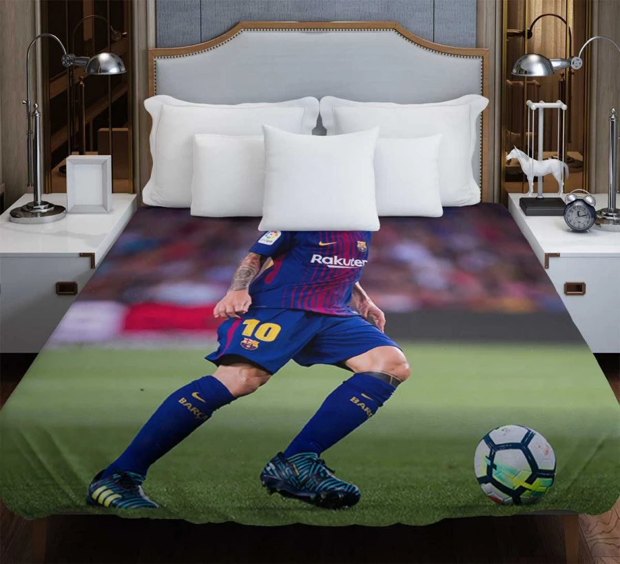 Lionel Messi with Barcelona Uniform Duvet Cover