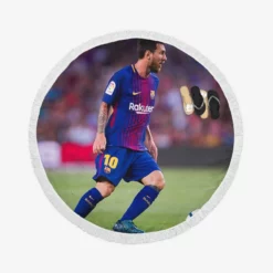 Lionel Messi with Barcelona Uniform Round Beach Towel