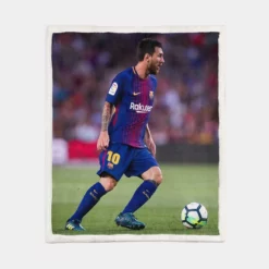 Lionel Messi with Barcelona Uniform Sherpa Fleece Blanket 1