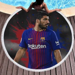 Luis Suarez Encouraging Barca Player Round Beach Towel 1