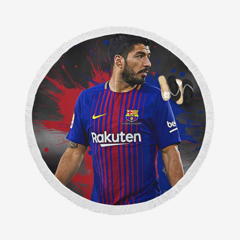 Luis Suarez Encouraging Barca Player Round Beach Towel