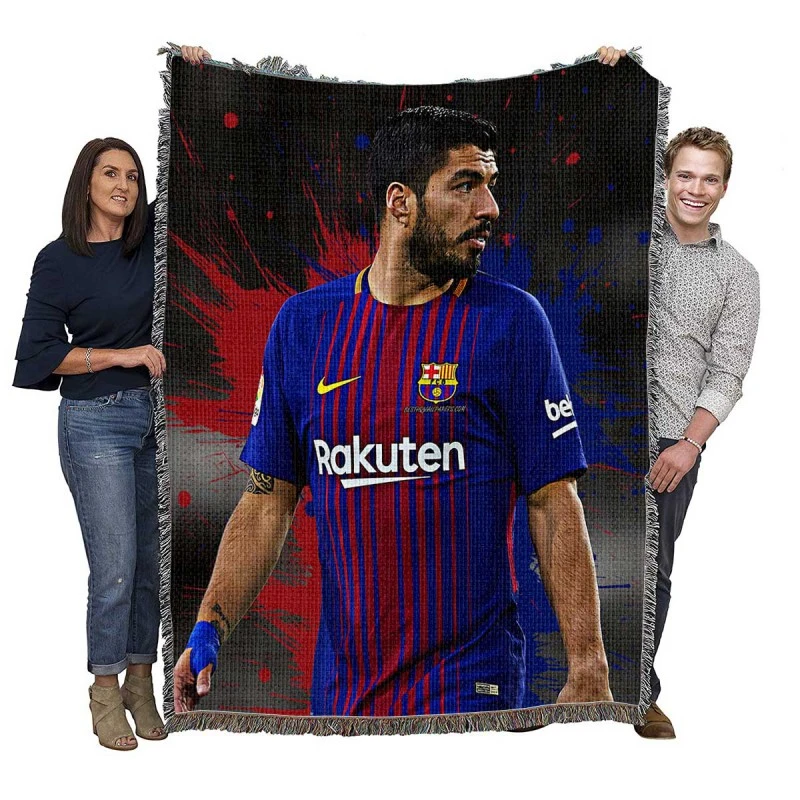 Luis Suarez Encouraging Barca Player Woven Blanket