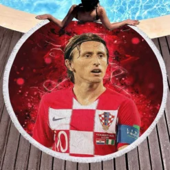 Luka Modric  Croatia Sportive Soccer Player Round Beach Towel 1