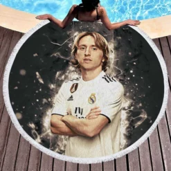 Luka Modric  Real Madrid Soccer Player Round Beach Towel 1