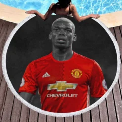 Man United Sports Player Paul Pogba Round Beach Towel 1