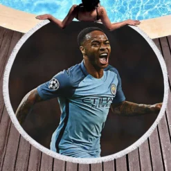 Manchester City Football Player Raheem Sterling Round Beach Towel 1