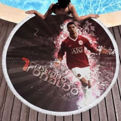 Manchester United Young Cristiano Ronaldo Round Beach Towel 1