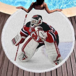 Martin Brodeur Professional Ice Hockey Goaltender Round Beach Towel 1