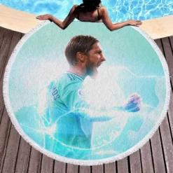 Mighty Footballer Sergio Ramos Round Beach Towel 1