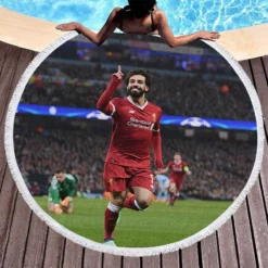 Mohamed Salah Competitive Football Player Round Beach Towel 1