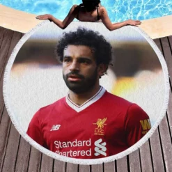 Mohamed Salah Confident Soccer Player Round Beach Towel 1