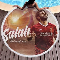 Mohamed Salah Encouraging Liverpool Footballer Round Beach Towel 1