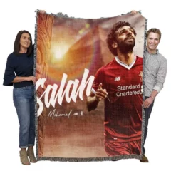 Mohamed Salah Encouraging Liverpool Footballer Woven Blanket