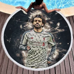 Mohamed Salah Ghaly Euphoric Footballer Player Round Beach Towel 1