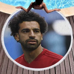 Mohamed Salah Spirited Soccer Player Round Beach Towel 1