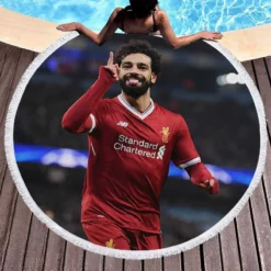 Mohamed Salah Spright Football Player Round Beach Towel 1