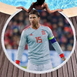 Motivating Soccer Player Sergio Ramos Round Beach Towel 1