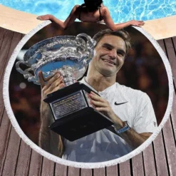 Motivating Tennis Player Roger Federer Round Beach Towel 1
