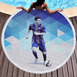 Motivational Football Player Lionel Messi Round Beach Towel 1