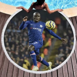 N Golo Kante Energetic Chelsea Football Player Round Beach Towel 1