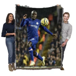 N Golo Kante Energetic Chelsea Football Player Woven Blanket