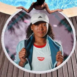Naomi Osaka Powerful WTA Tennis Player Round Beach Towel 1