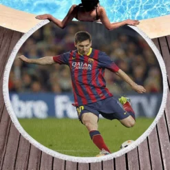 Nervous Barca Soccer Player Lionel Messi Round Beach Towel 1