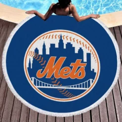 New York Mets Popular MLB Baseball Team Round Beach Towel 1