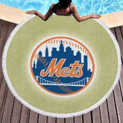 New York Mets Professional Baseball Team Round Beach Towel 1