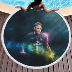 Neymar Active PSG Football Player Round Beach Towel 1