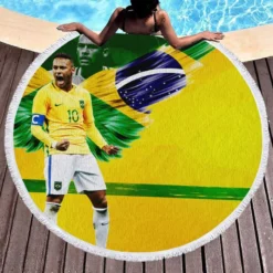 Neymar Brazil Footballer Round Beach Towel 1