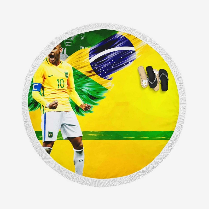 Neymar Brazil Footballer Round Beach Towel