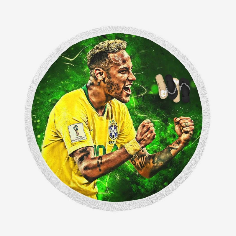 Neymar Brazil Soccer Player Round Beach Towel