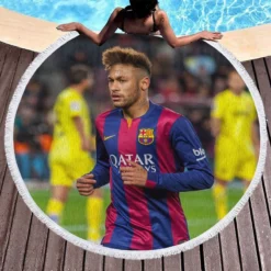 Neymar Fast Barca Football Player Round Beach Towel 1