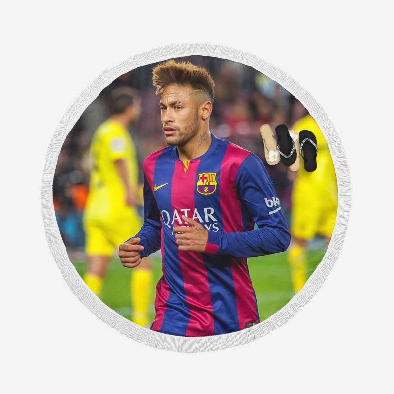 Neymar Fast Barca Football Player Round Beach Towel