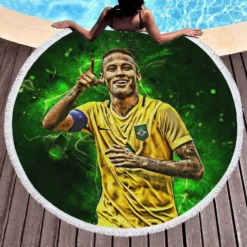 Neymar Gracious Brazil Footballer Player Round Beach Towel 1