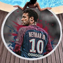 Neymar Healthy PSG Sports Player Round Beach Towel 1