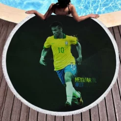 Neymar Jr Athletic Brazil Soccer Player Round Beach Towel 1