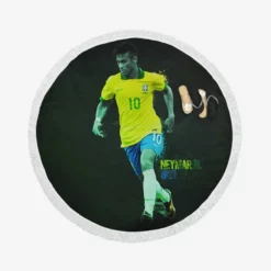 Neymar Jr Athletic Brazil Soccer Player Round Beach Towel