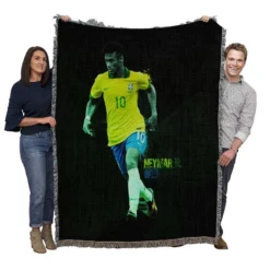 Neymar Jr Athletic Brazil Soccer Player Woven Blanket