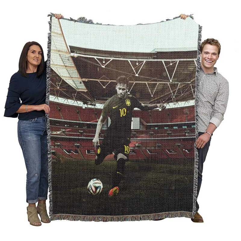 Neymar Jr Clever Brazil Soccer Player Woven Blanket