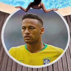 Neymar Jr Committed Brazil Sports Player Round Beach Towel 1