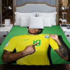 Neymar Jr Encouraging Brazil Football Player Duvet Cover