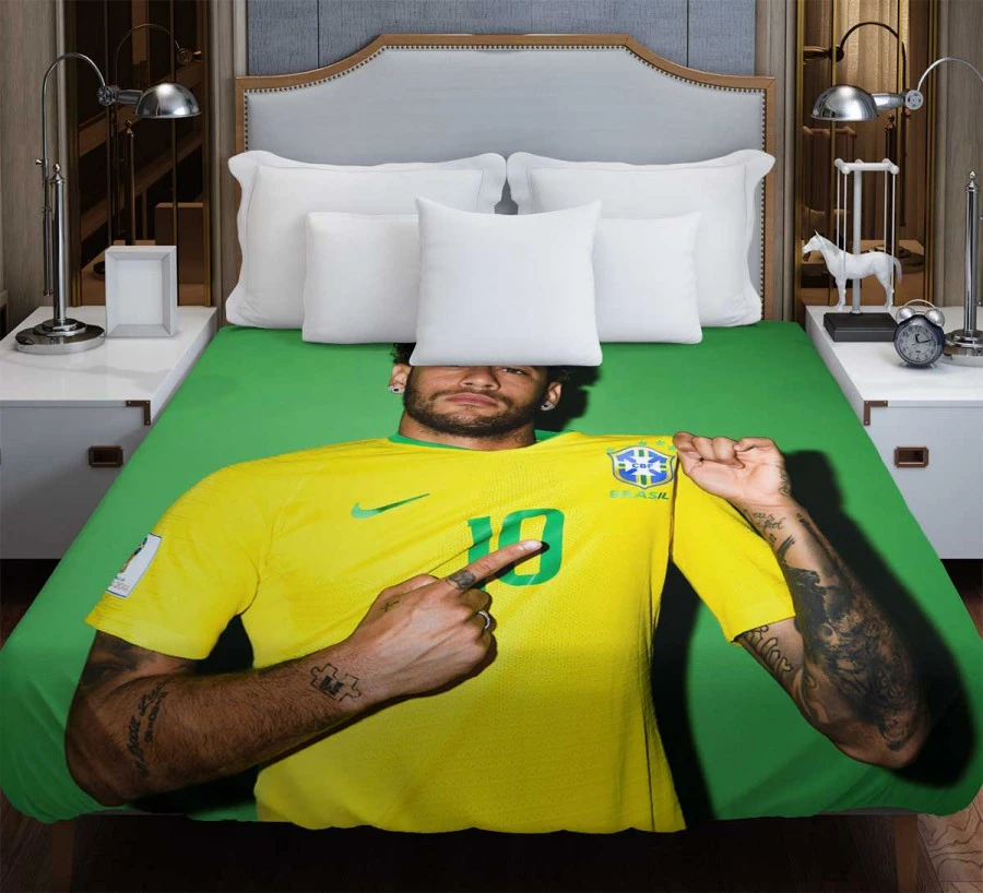 Neymar Jr Encouraging Brazil Football Player Duvet Cover