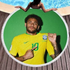 Neymar Jr Encouraging Brazil Football Player Round Beach Towel 1